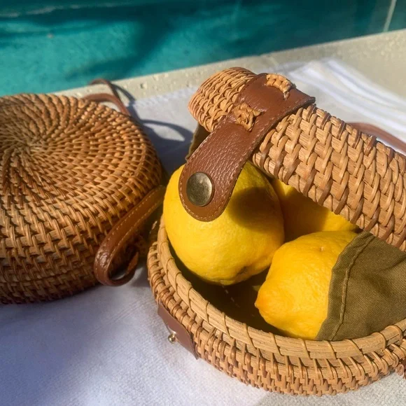 PENELOPE CASE Rattan Crossbody Bag NWT Brown 7” Scandi Girl Cottagecore Daily - Picture 2 of 10